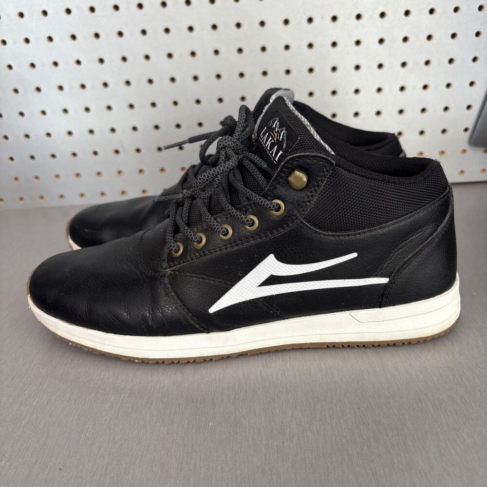 Lakai Griffin Mid Mens Sz 10.5 Black White Leather Weather Treated Skating Shoes - Picture 2 of 16